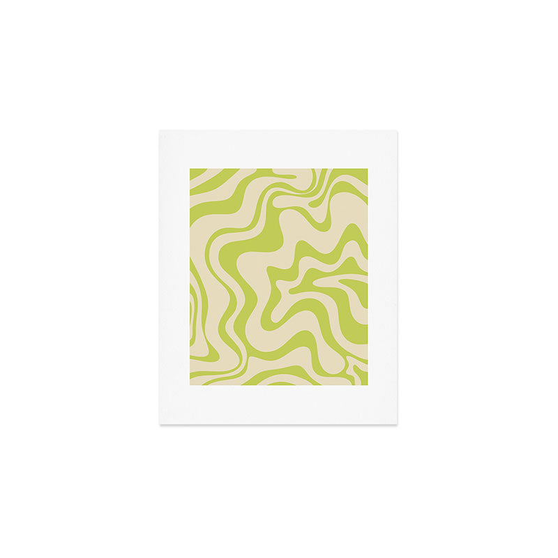 Retro Liquid Swirl Abstract Pattern Light Lime Linden Green and Beige Art Print Gallery Image 1