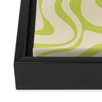 Retro Liquid Swirl Abstract Pattern Light Lime Linden Green and Beige Framed Canvas Print Gallery Image 3