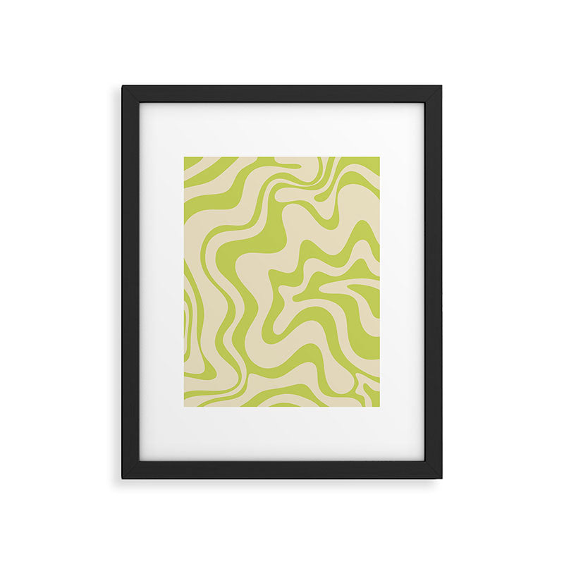 Retro Liquid Swirl Abstract Pattern Light Lime Linden Green and Beige Framed Art Print Gallery Image 5