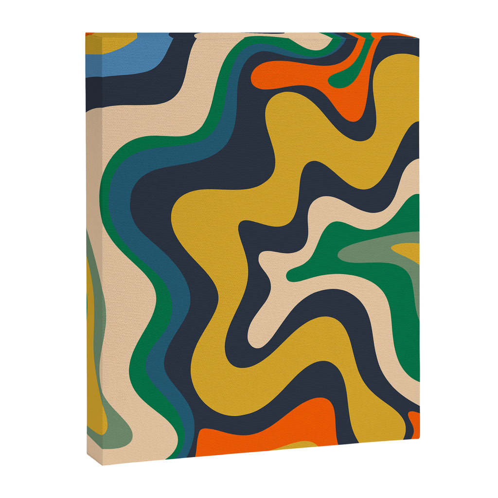 Retro Liquid Swirl Abstract Pattern Mustard Blue Green Beige Orange Canvas Print Gallery Image 6