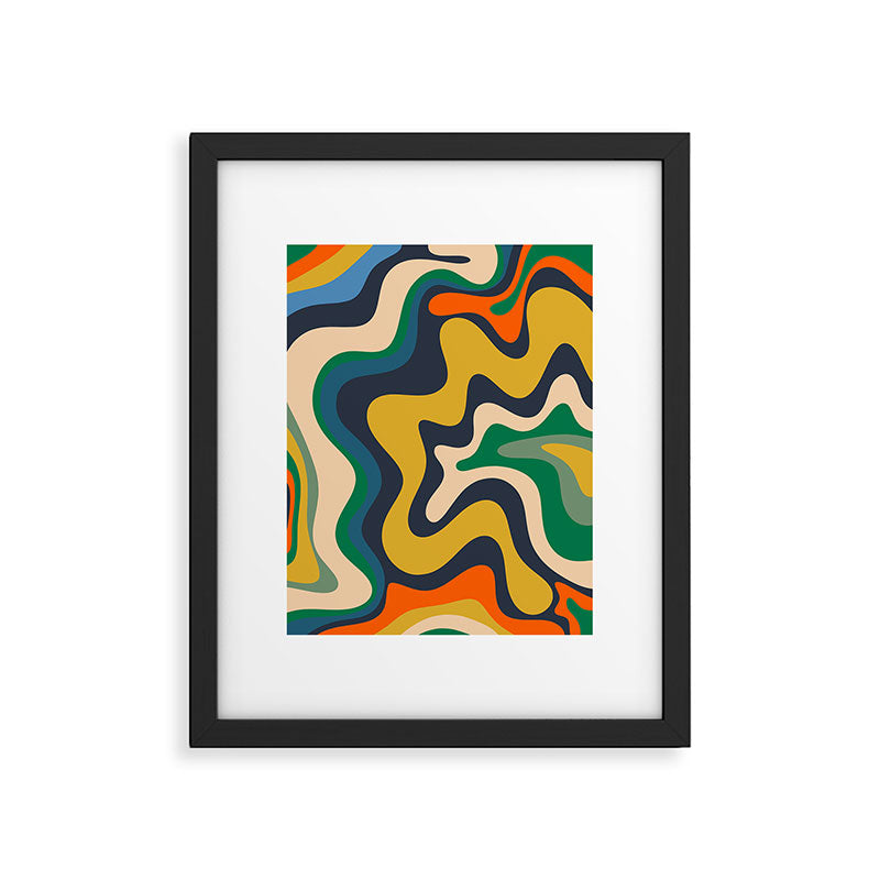 Retro Liquid Swirl Abstract Pattern Mustard Blue Green Beige Orange Framed Art Print Gallery Image 5