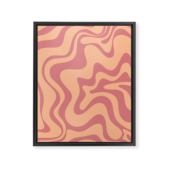Retro Liquid Swirl Abstract Pattern Peach and Plum Framed Canvas Print Gallery Image 1