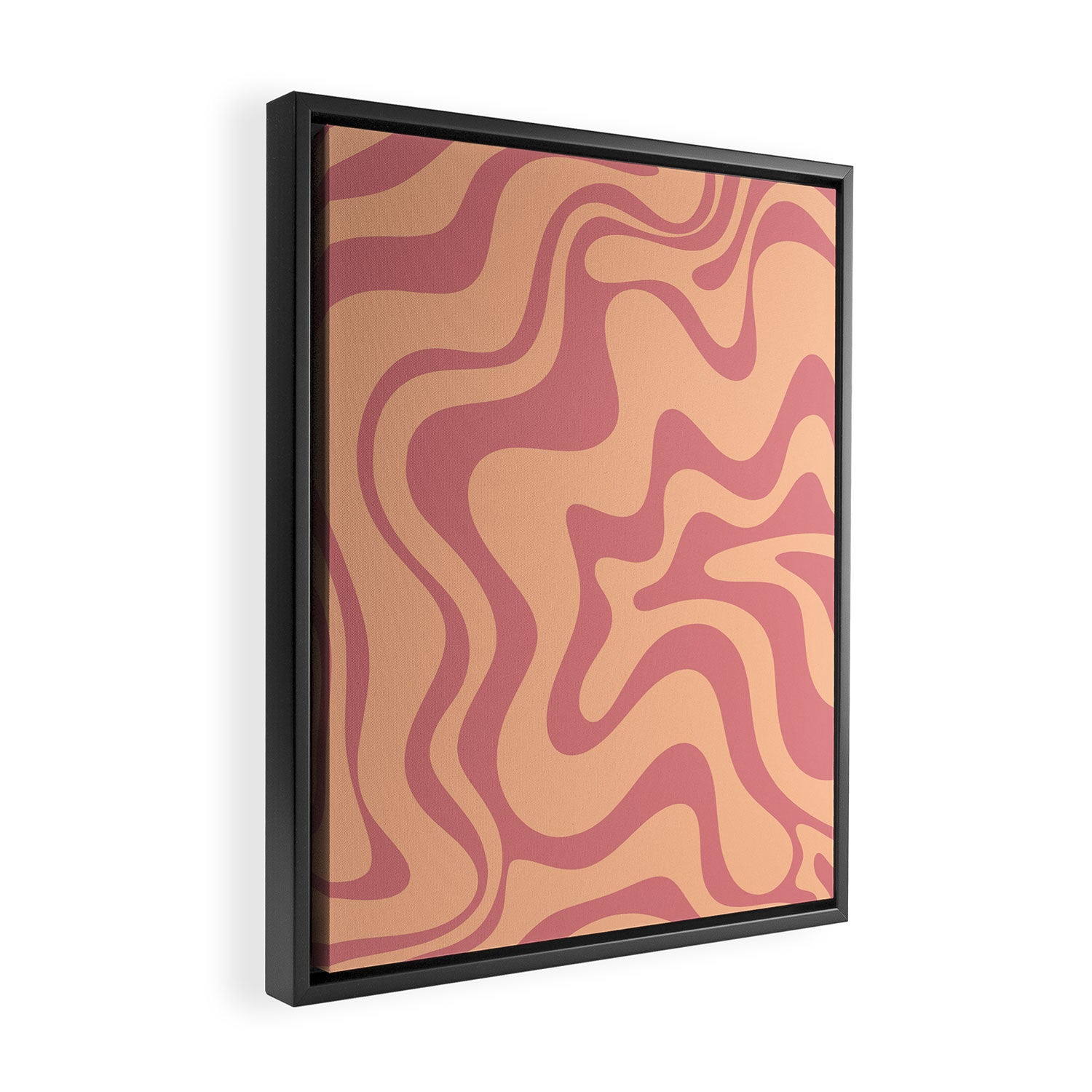 Retro Liquid Swirl Abstract Pattern Peach and Plum Framed Canvas Print Gallery Image 2