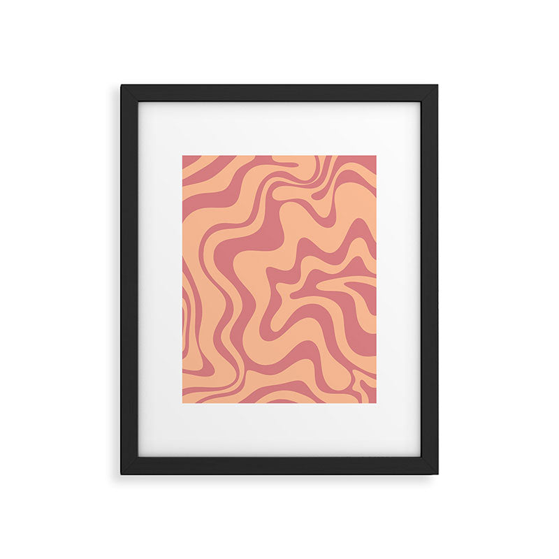 Retro Liquid Swirl Abstract Pattern Peach and Plum Framed Art Print Gallery Image 5