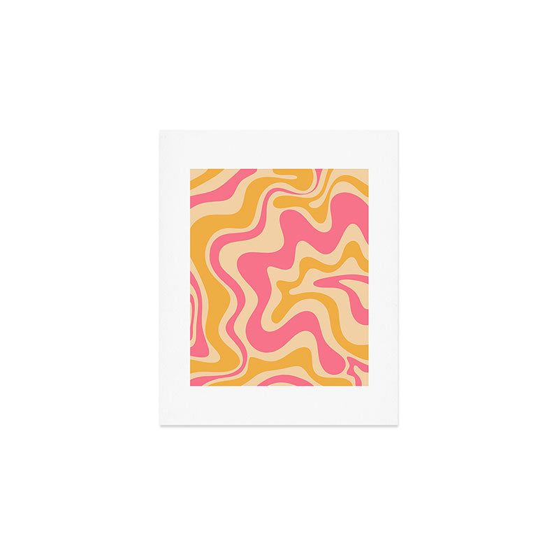 Retro Liquid Swirl Abstract Pattern Pink and Mustard Art Print Gallery Image 1