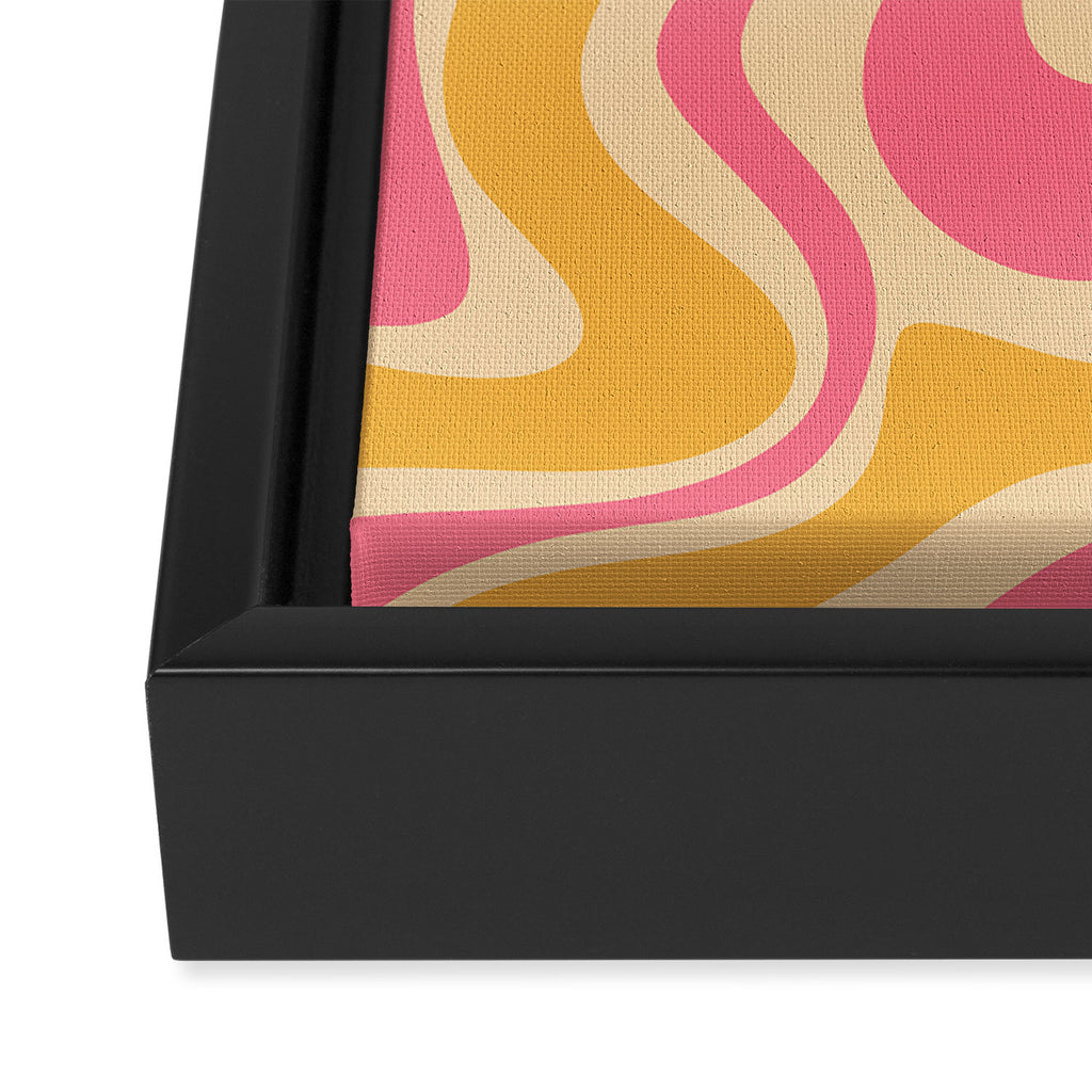 Retro Liquid Swirl Abstract Pattern Pink and Mustard Framed Canvas Print Gallery Image 3