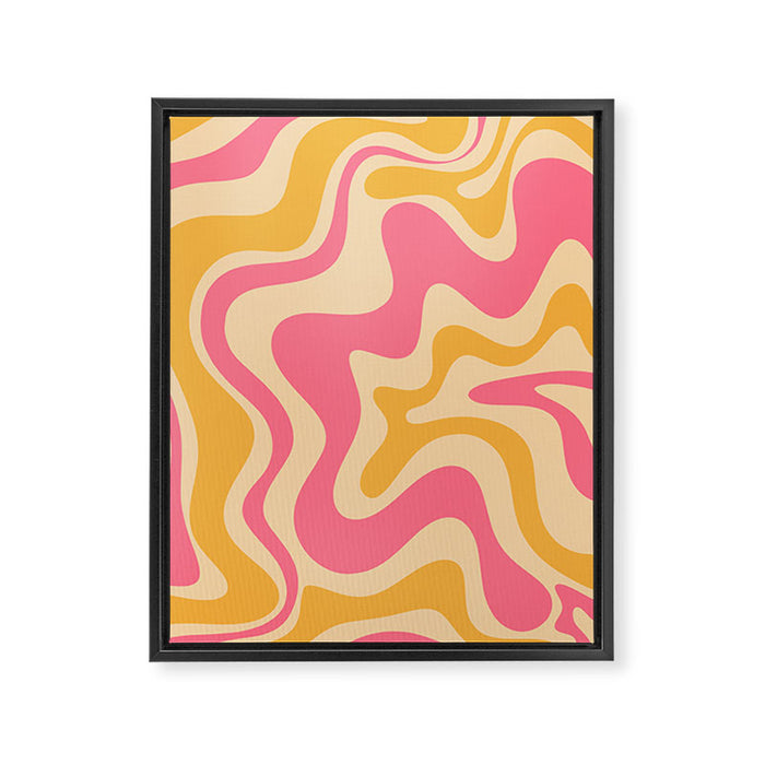Retro Liquid Swirl Abstract Pattern Pink and Mustard Framed Canvas Print Gallery Image 1