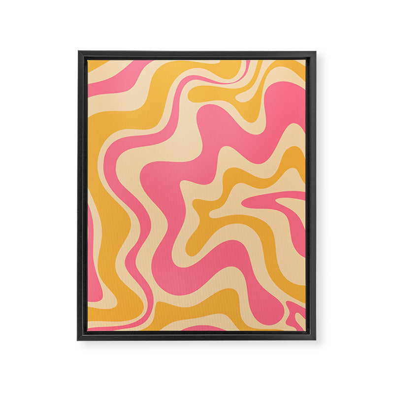 Retro Liquid Swirl Abstract Pattern Pink and Mustard Framed Canvas Print Gallery Image 6