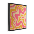 Retro Liquid Swirl Abstract Pattern Pink and Mustard Framed Canvas Print Gallery Image 2