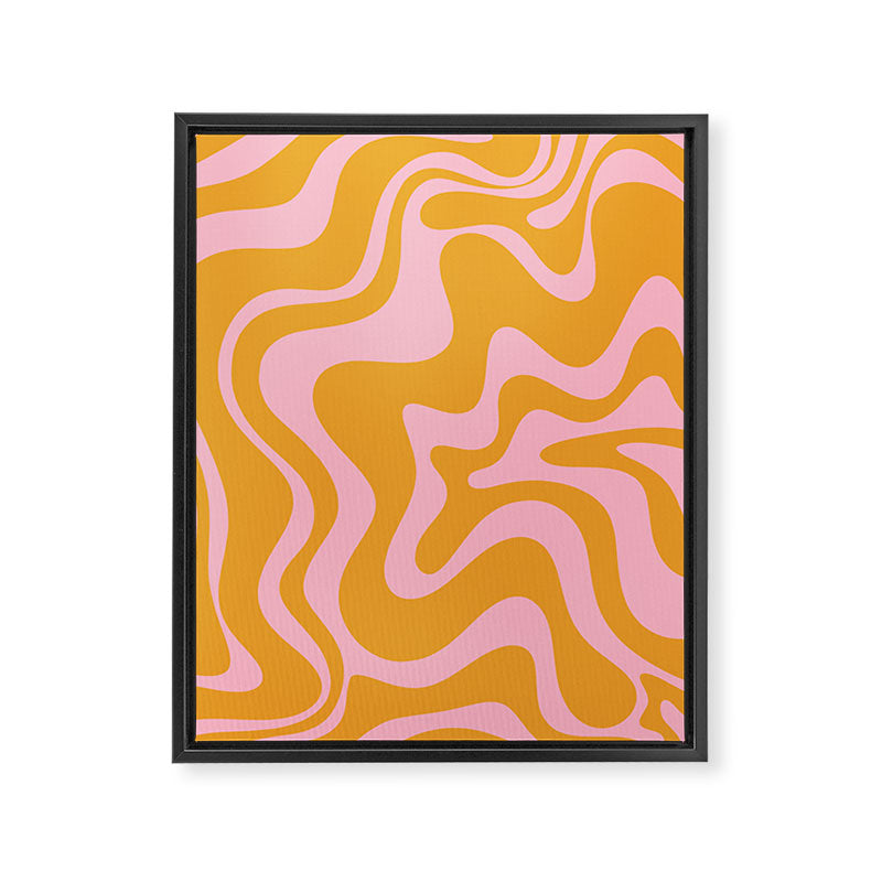 Retro Liquid Swirl Abstract Pattern Pink and Mustard Marigold Framed Canvas Print Gallery Image 6