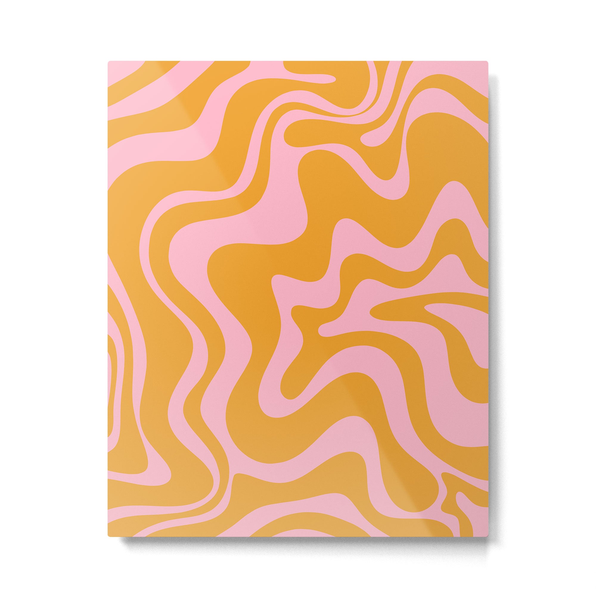 Retro Liquid Swirl Abstract Pattern Pink and Mustard Marigold Metal Print Gallery Image 4