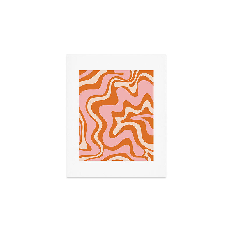 Retro Liquid Swirl Abstract Pattern Pink Orange Cream Art Print Gallery Image 1