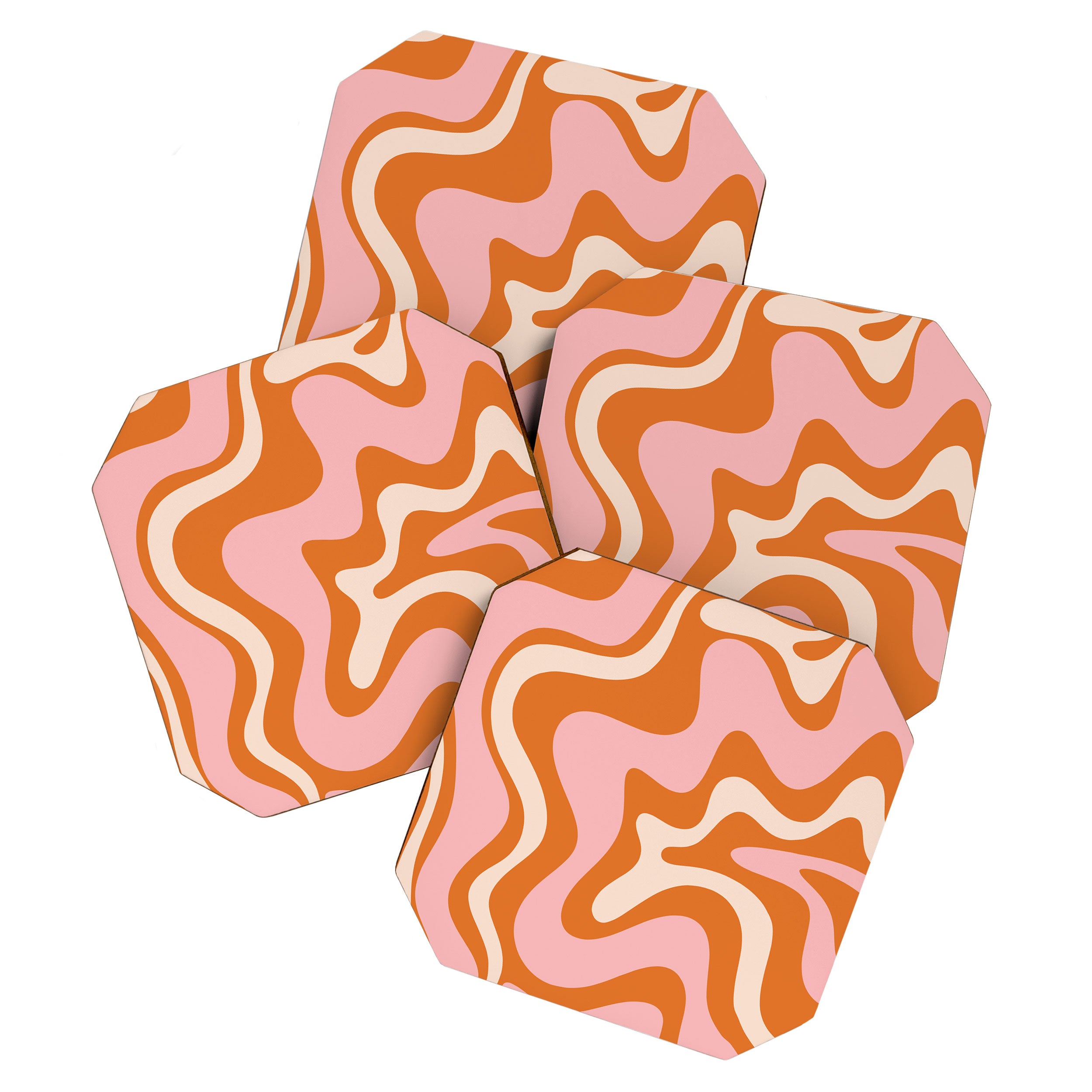 Retro Liquid Swirl Abstract Pattern Pink Orange Cream Coaster Gallery Image 1
