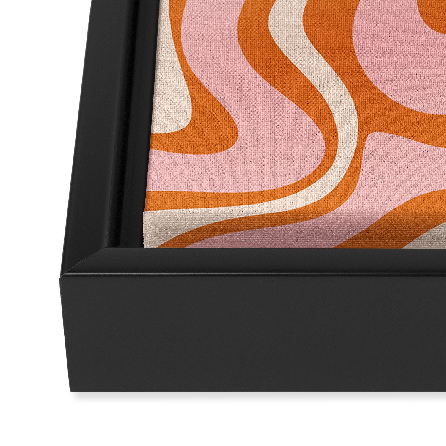 Retro Liquid Swirl Abstract Pattern Pink Orange Cream Framed Canvas Print Gallery Image 3