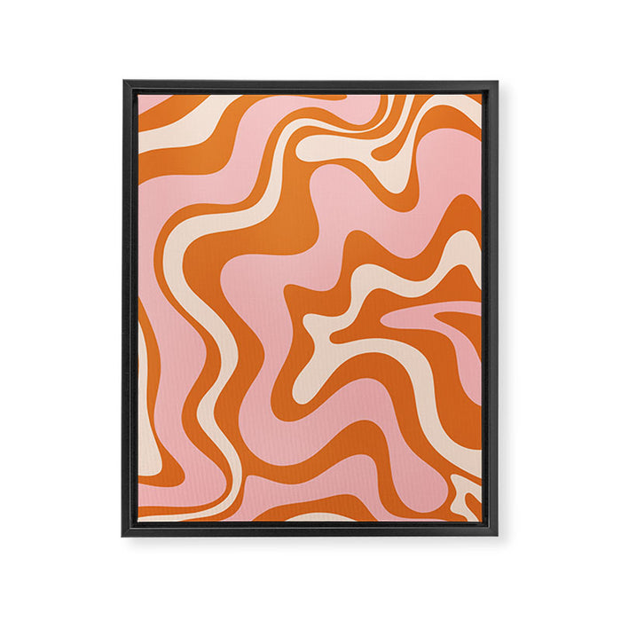 Retro Liquid Swirl Abstract Pattern Pink Orange Cream Framed Canvas Print Gallery Image 1
