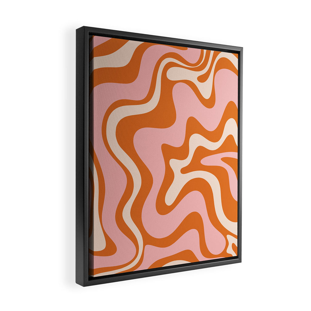 Retro Liquid Swirl Abstract Pattern Pink Orange Cream Framed Canvas Print Gallery Image 2