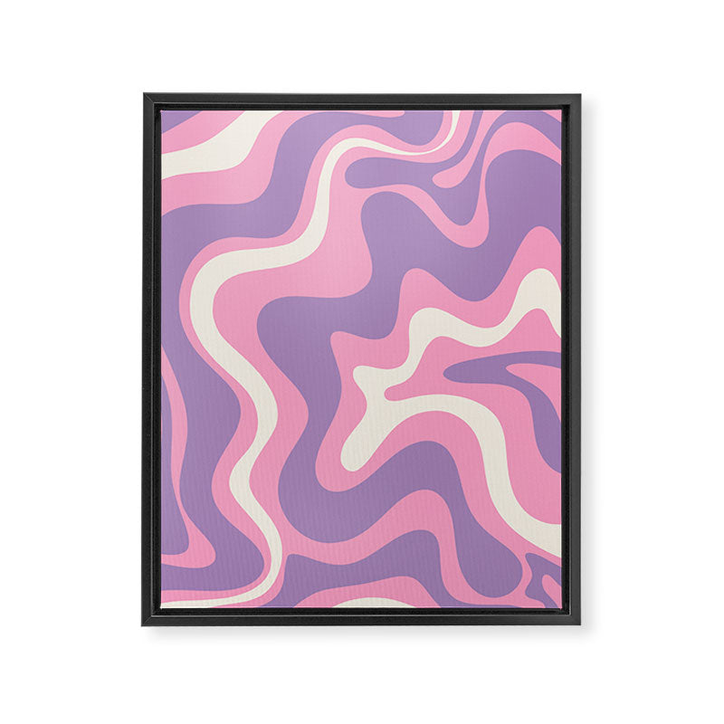 Retro Liquid Swirl Abstract Pattern Pink Purple Cream Framed Canvas Print Gallery Image 6