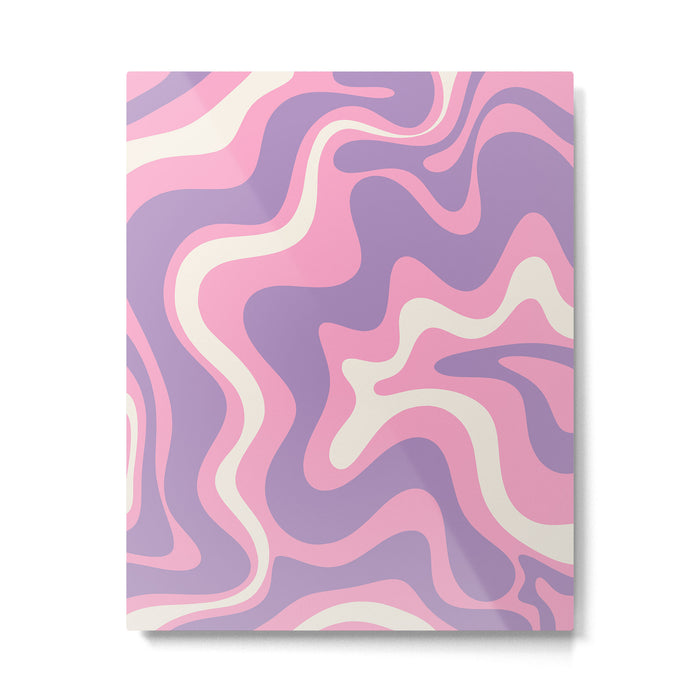 Retro Liquid Swirl Abstract Pattern Pink Purple Cream Metal Print Gallery Image 1