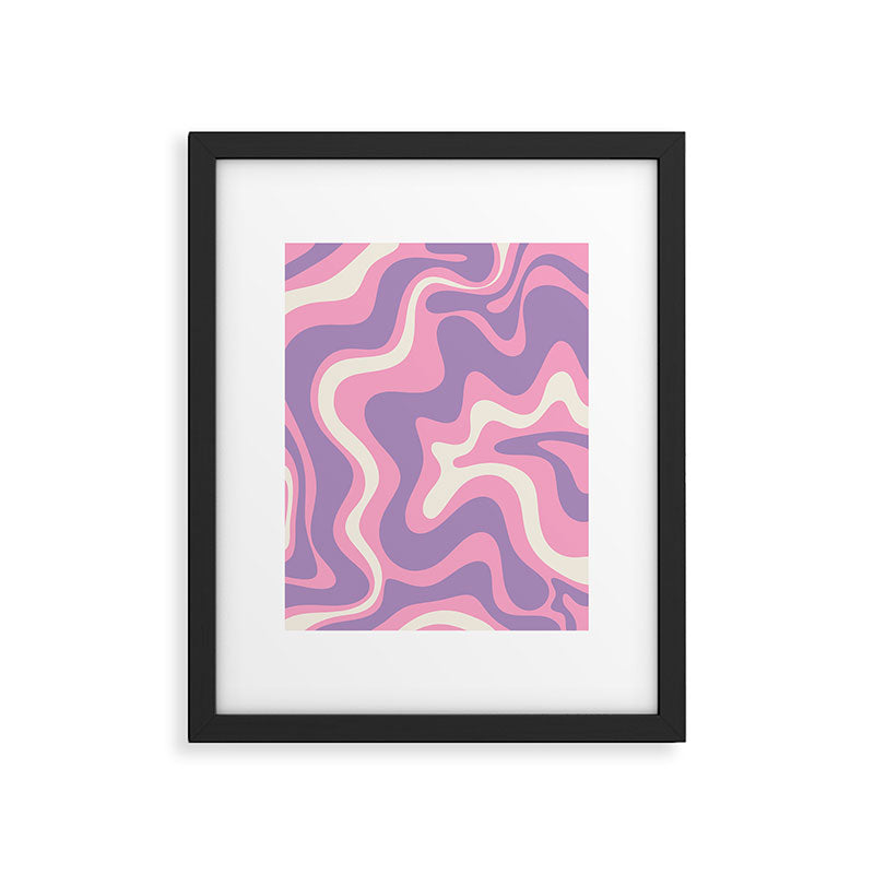 Retro Liquid Swirl Abstract Pattern Pink Purple Cream Framed Art Print Gallery Image 5