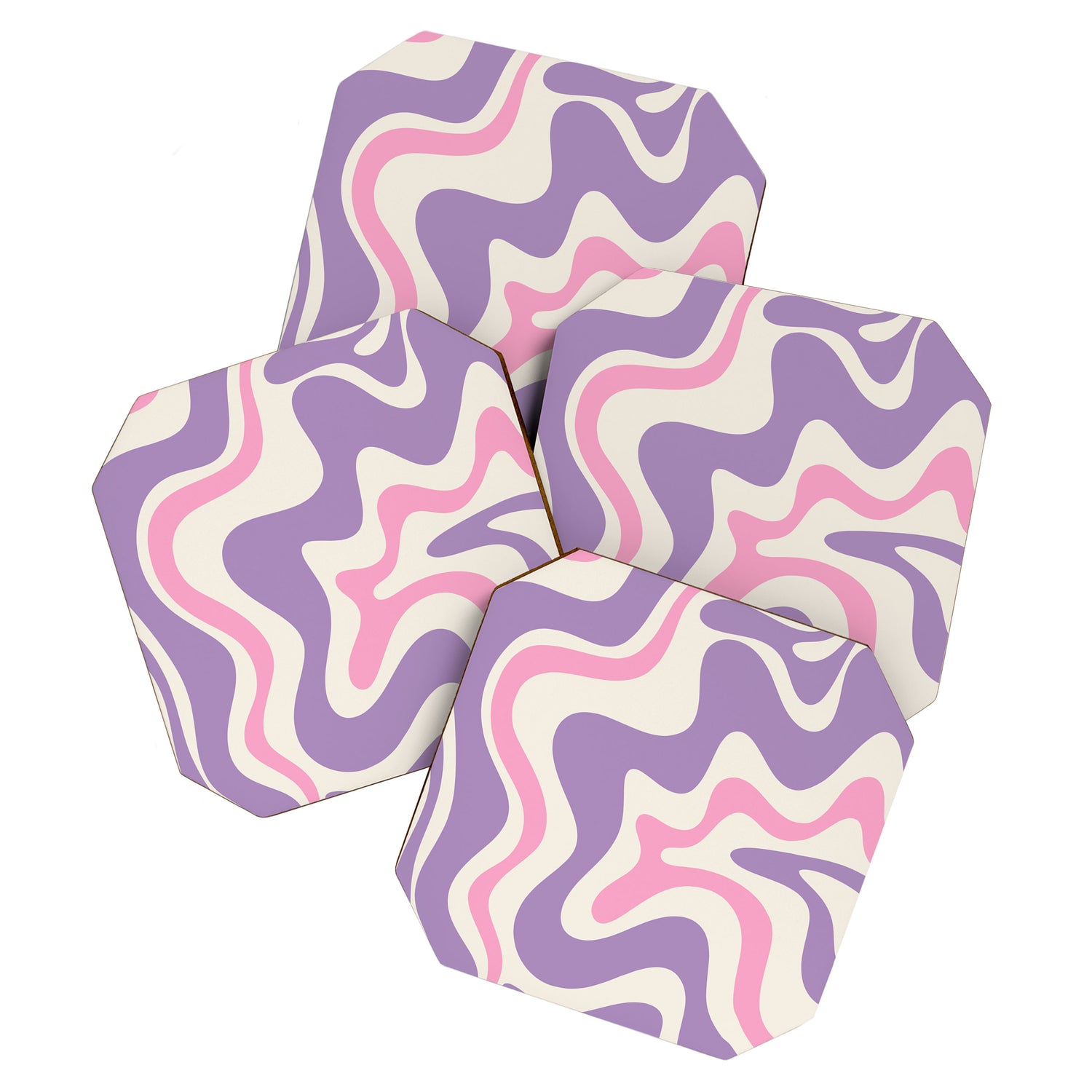 Retro Liquid Swirl Abstract Pattern Purple Pink Cream Coaster Gallery Image 1