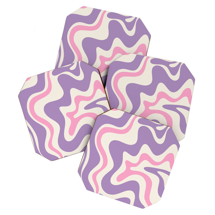 Retro Liquid Swirl Abstract Pattern Purple Pink Cream Coaster Gallery Image 1
