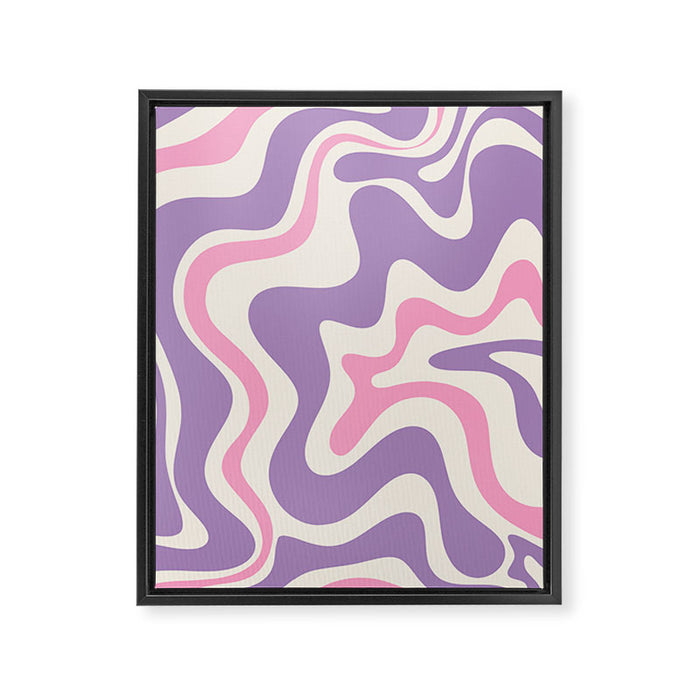 Retro Liquid Swirl Abstract Pattern Purple Pink Cream Framed Canvas Print Gallery Image 1