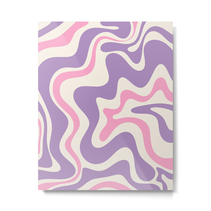 Retro Liquid Swirl Abstract Pattern Purple Pink Cream Metal Print Gallery Image 1