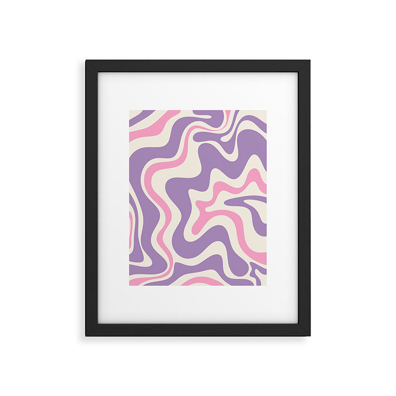 Retro Liquid Swirl Abstract Pattern Purple Pink Cream Framed Art Print Gallery Image 5