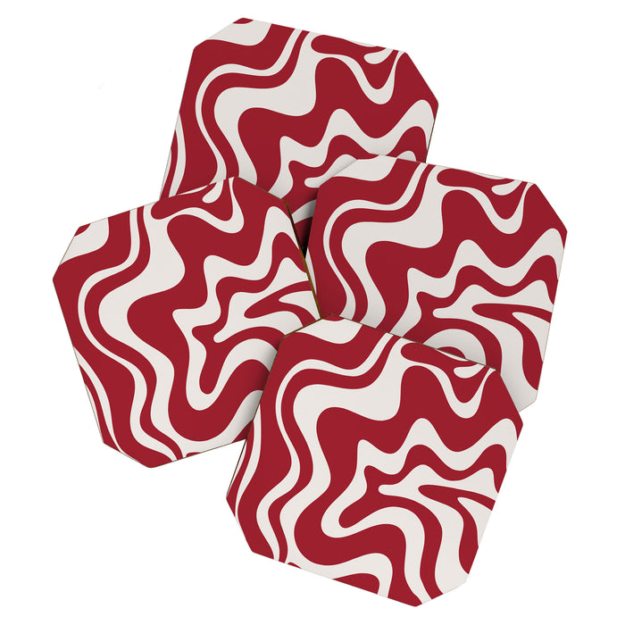 Retro Liquid Swirl Abstract Pattern Red Maroon Coaster Gallery Image 1
