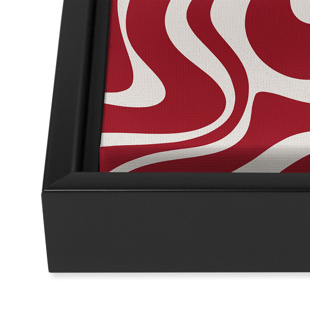 Retro Liquid Swirl Abstract Pattern Red Maroon Framed Canvas Print Gallery Image 3