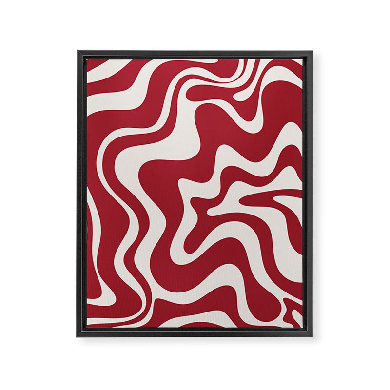 Retro Liquid Swirl Abstract Pattern Red Maroon Framed Canvas Print Gallery Image 6