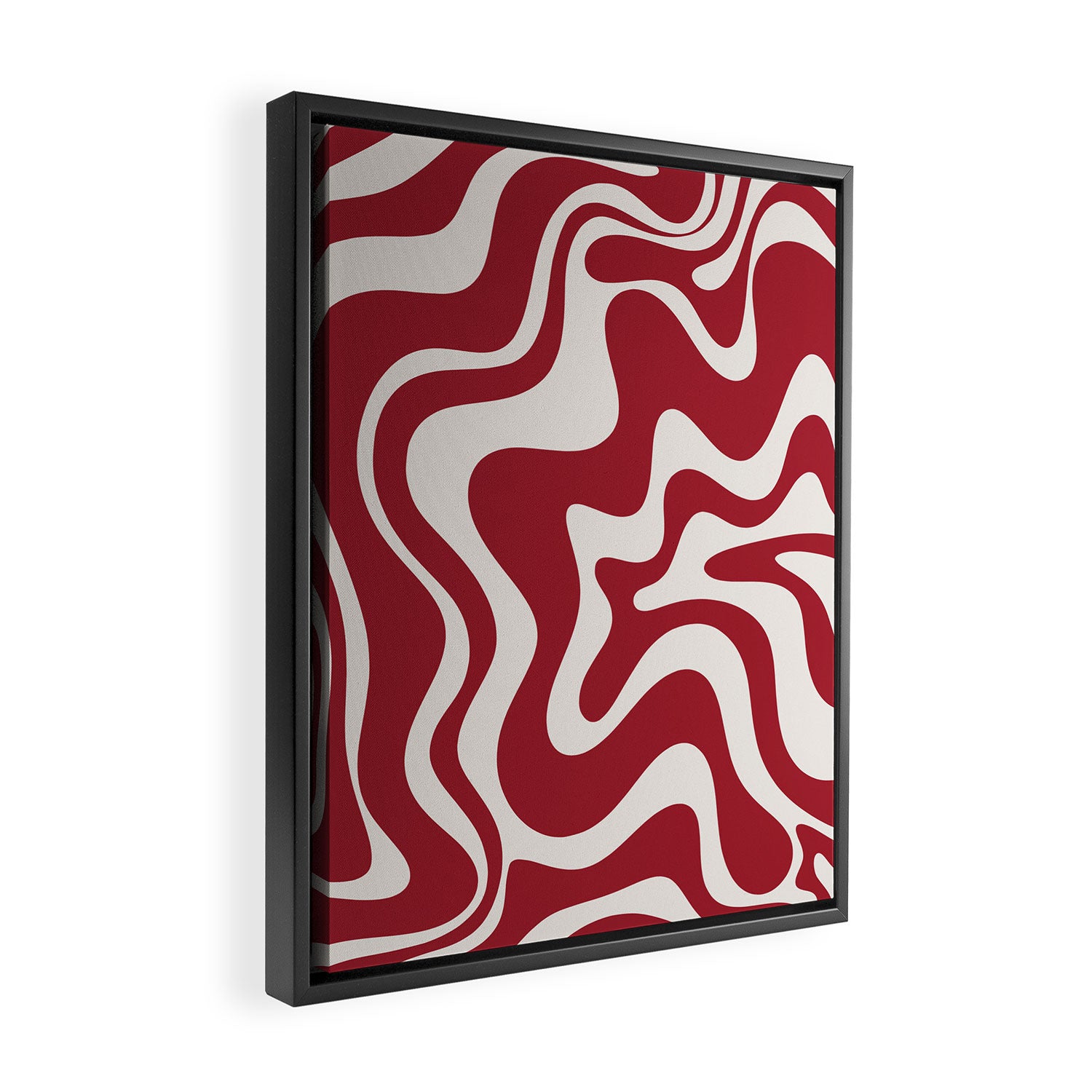 Retro Liquid Swirl Abstract Pattern Red Maroon Framed Canvas Print Gallery Image 2