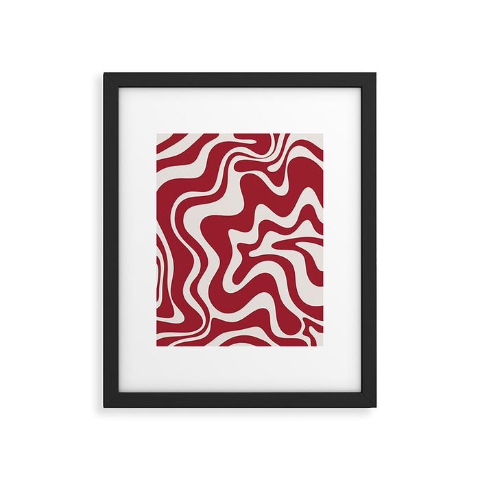 Retro Liquid Swirl Abstract Pattern Red Maroon Framed Art Print Gallery Image 1