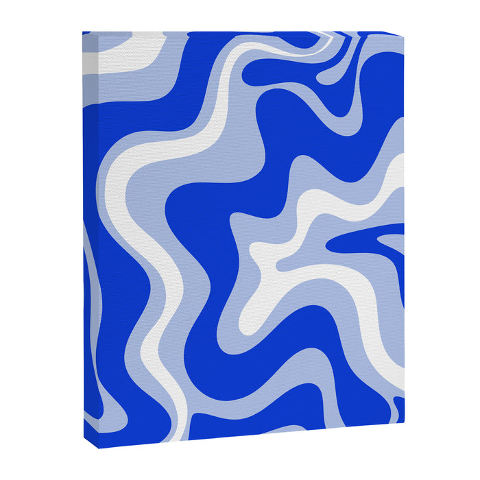 Retro Liquid Swirl Abstract Pattern Royal Blue, Light Blue, and White  Canvas Print Gallery Image 1