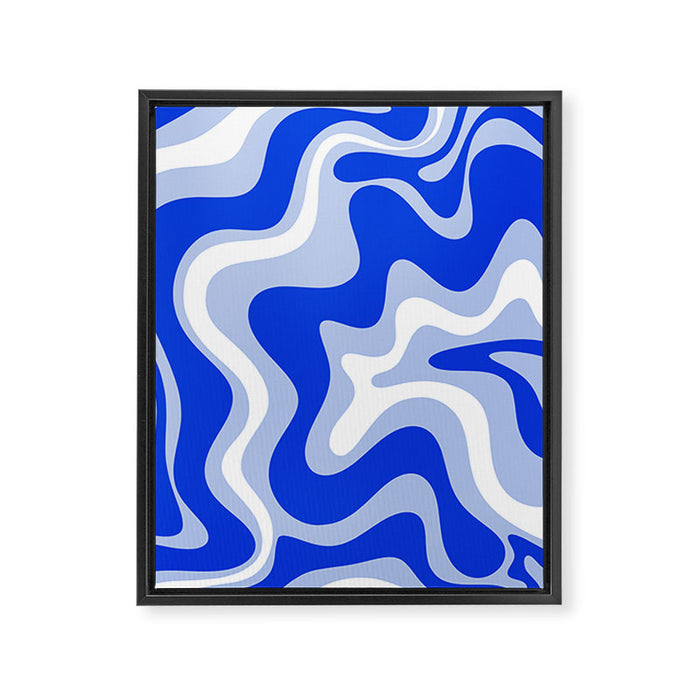 Retro Liquid Swirl Abstract Pattern Royal Blue, Light Blue, and White  Framed Canvas Print Gallery Image 1