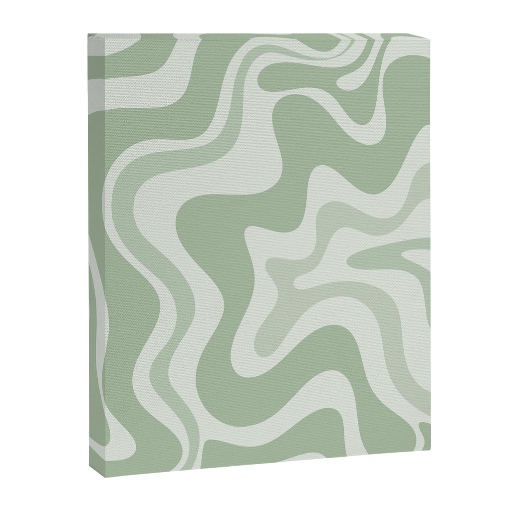 Retro Liquid Swirl Abstract Pattern Sage Canvas Print Gallery Image 6