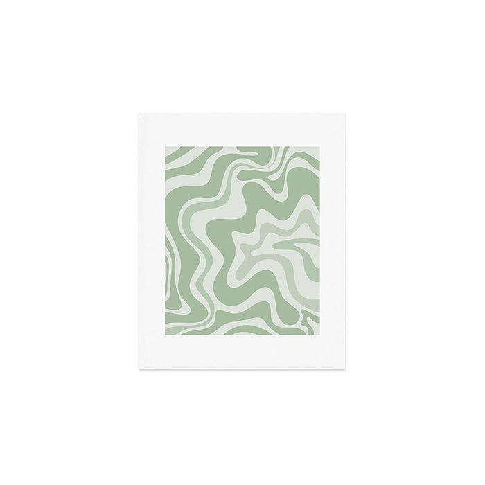 Retro Liquid Swirl Abstract Pattern Sage Art Print Gallery Image 1