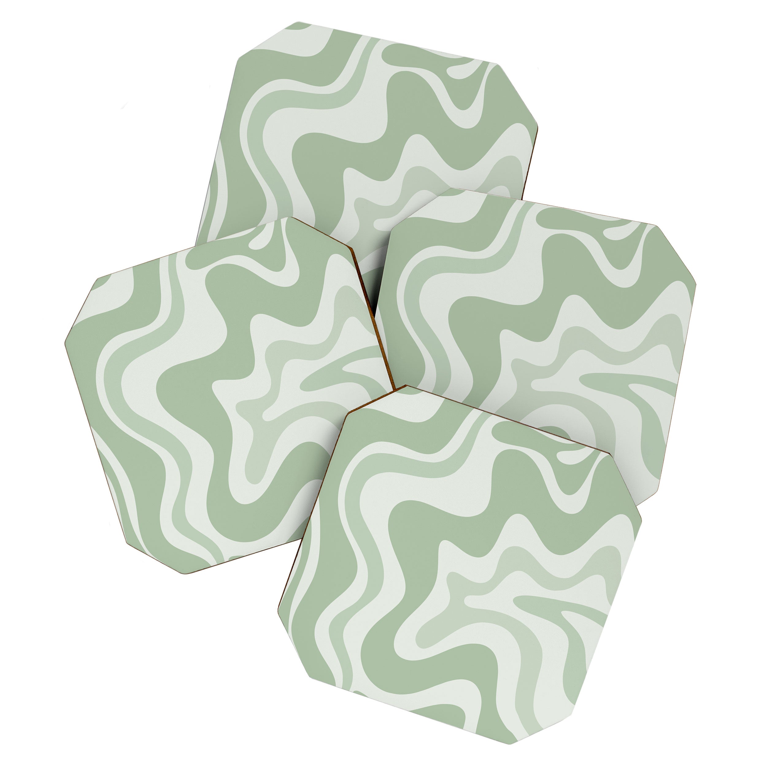 Retro Liquid Swirl Abstract Pattern Sage Coaster Gallery Image 1