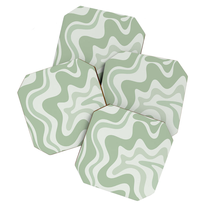 Retro Liquid Swirl Abstract Pattern Sage Coaster Gallery Image 1