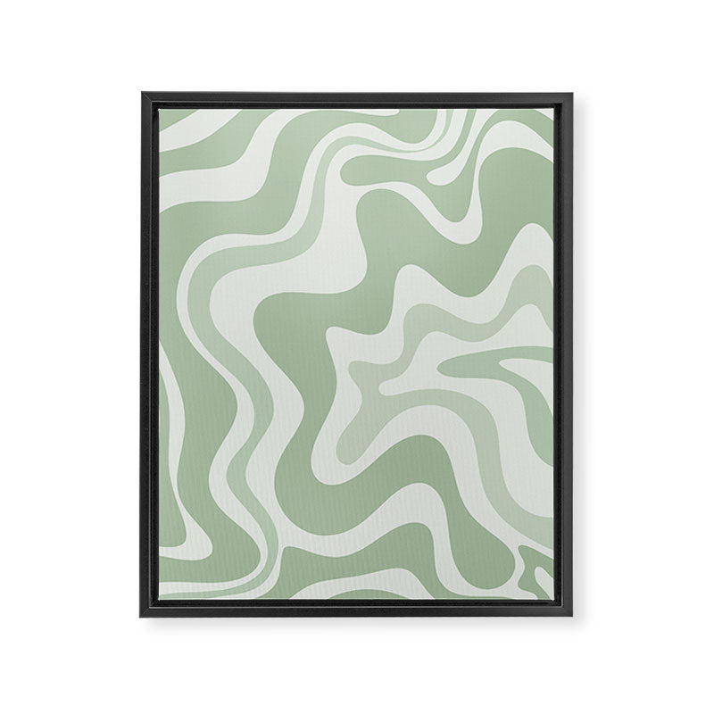 Retro Liquid Swirl Abstract Pattern Sage Framed Canvas Print Gallery Image 6