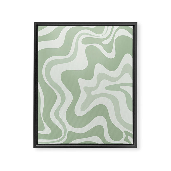 Retro Liquid Swirl Abstract Pattern Sage Framed Canvas Print Gallery Image 1