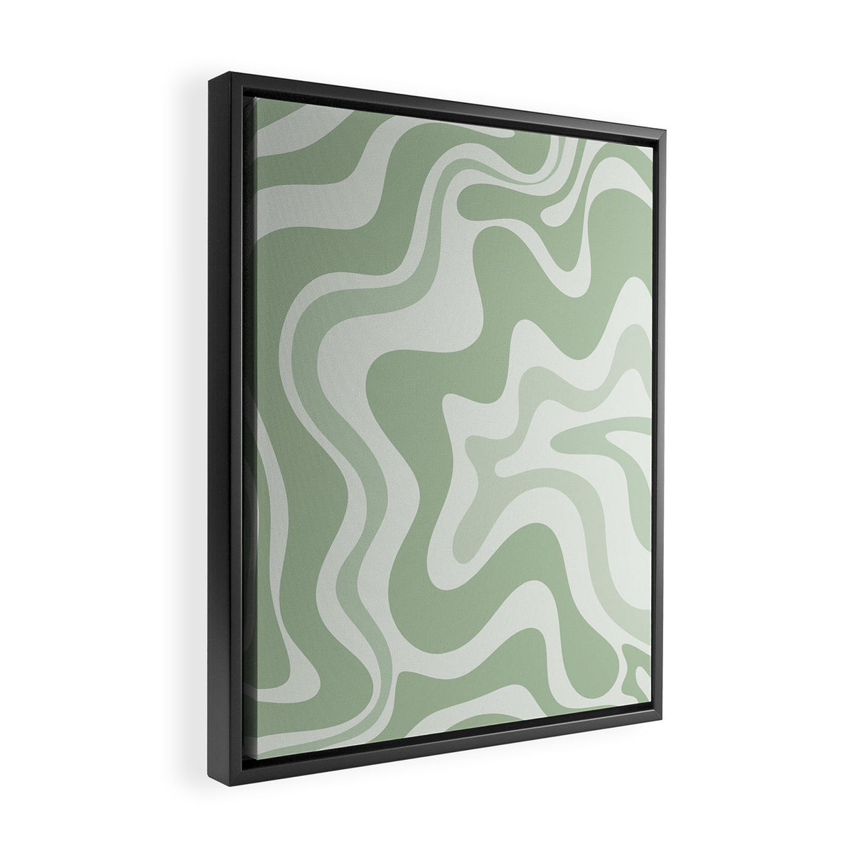 Retro Liquid Swirl Abstract Pattern Sage Framed Canvas Print Gallery Image 2