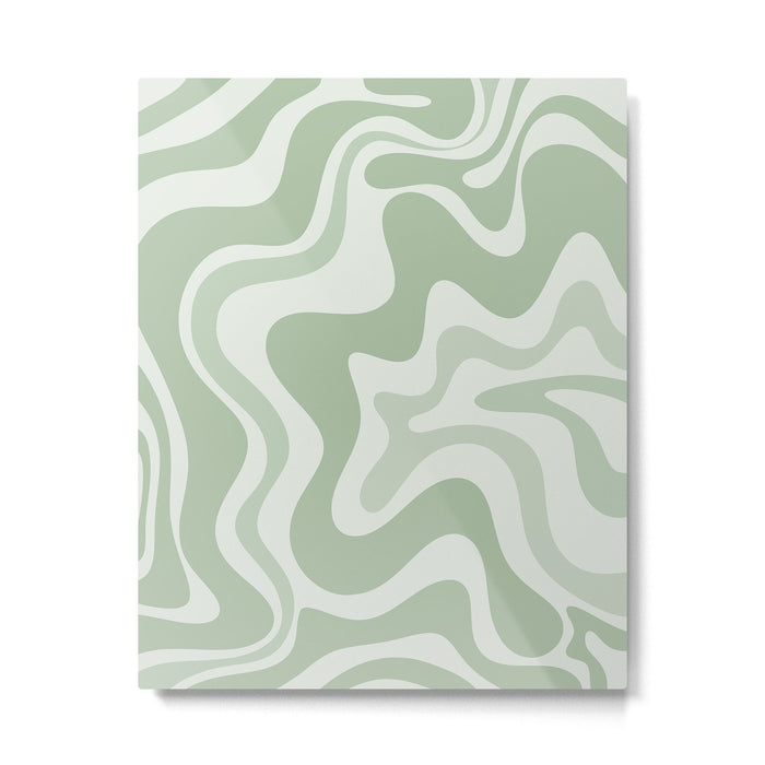 Retro Liquid Swirl Abstract Pattern Sage Metal Print Gallery Image 1