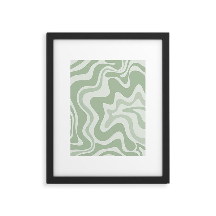 Retro Liquid Swirl Abstract Pattern Sage Framed Art Print Gallery Image 1