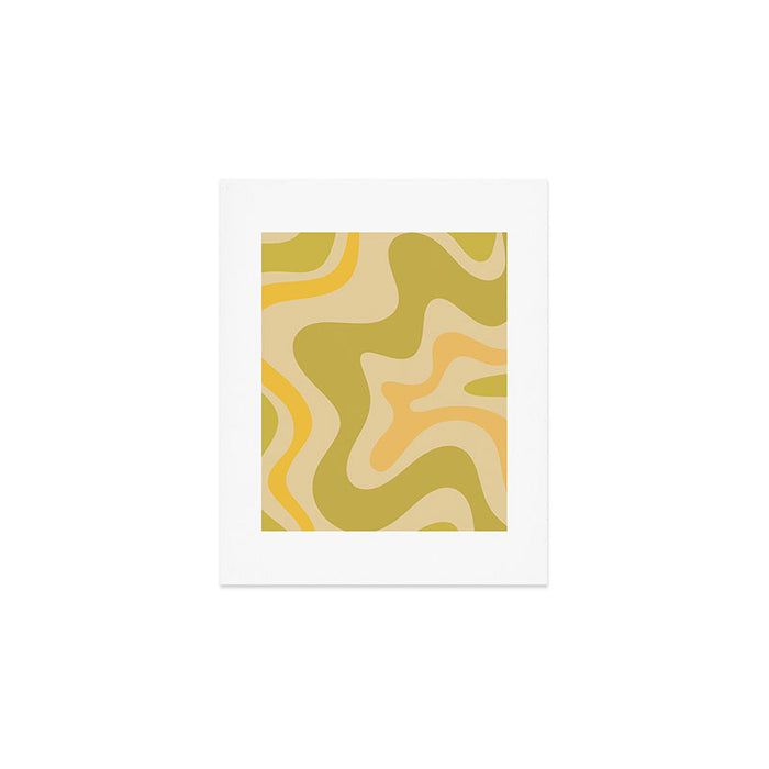 Retro Liquid Swirl Abstract Pattern Square Avocado Lemon Art Print Gallery Image 1