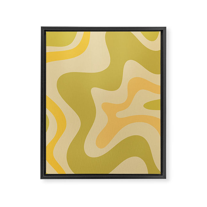Retro Liquid Swirl Abstract Pattern Square Avocado Lemon Framed Canvas Print Gallery Image 1