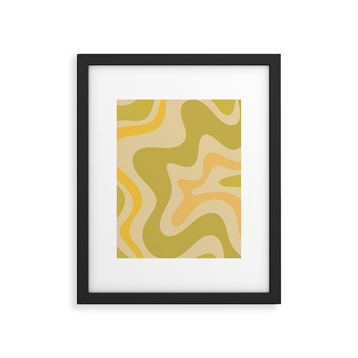 Retro Liquid Swirl Abstract Pattern Square Avocado Lemon Framed Art Print Gallery Image 1