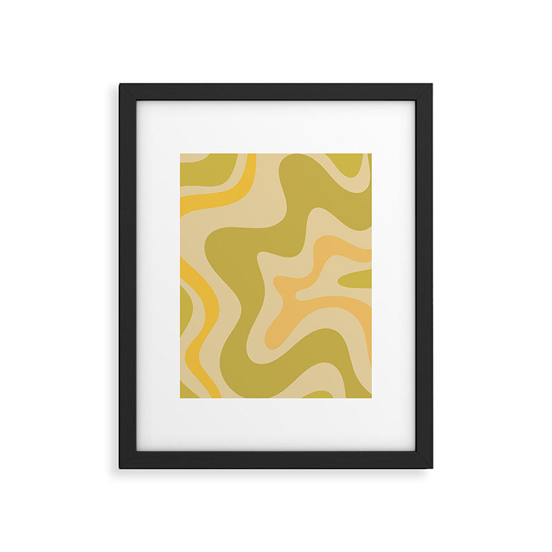 Retro Liquid Swirl Abstract Pattern Square Avocado Lemon Framed Art Print Gallery Image 6