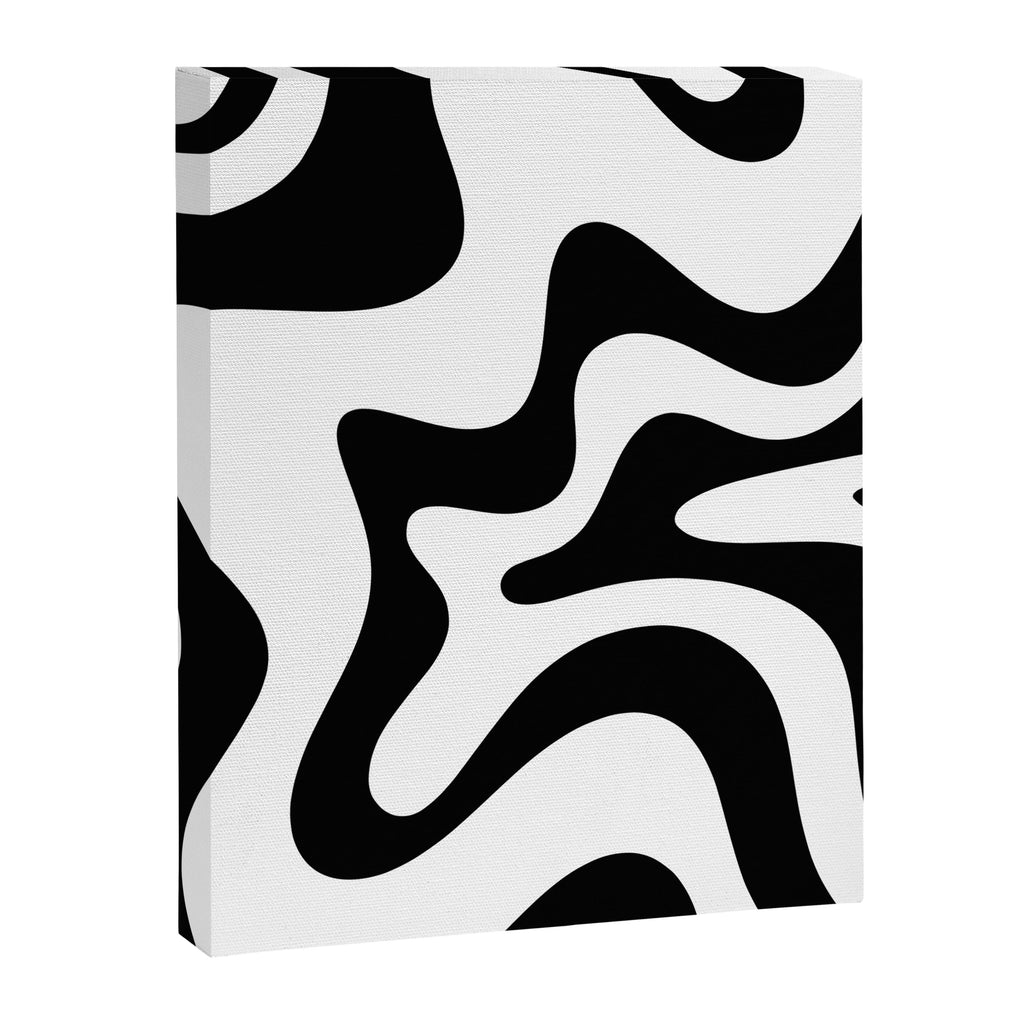 Retro Liquid Swirl Abstract Pattern Square Black and White Canvas Print Gallery Image 8
