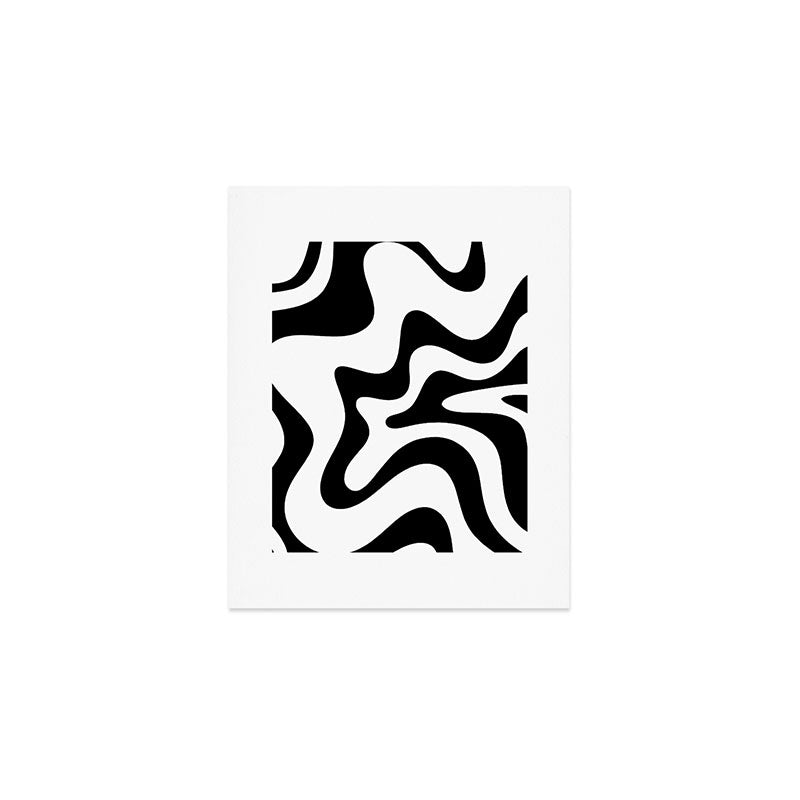 Retro Liquid Swirl Abstract Pattern Square Black and White Art Print Gallery Image 1